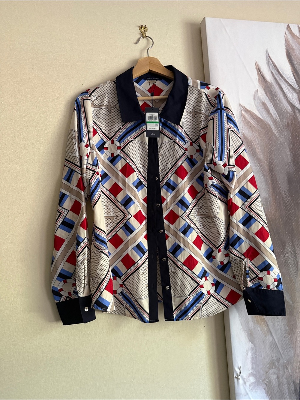 Tommy Hilfiger Geometric Print Blouse - Cream, Red & Blue
